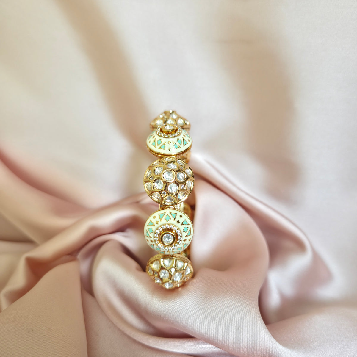 Mint Enamel Kundan Medallion Bangle