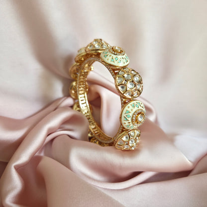 Mint Enamel Kundan Medallion Bangle