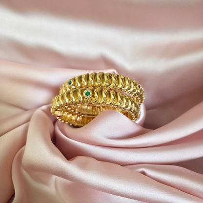 Emerald Ruby Ribbed Bangle Set of Two