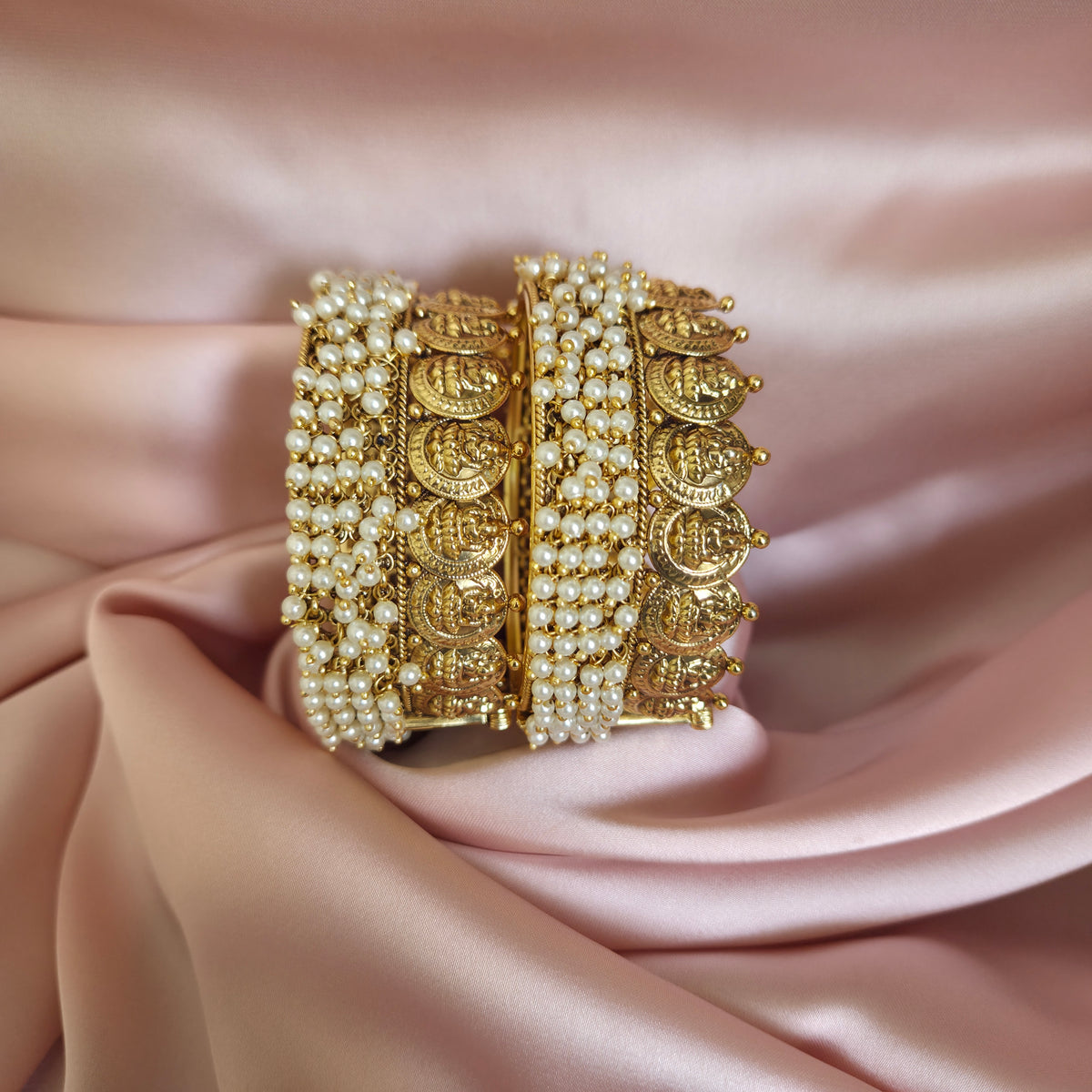 Pearl & Lakshmi Motif Gold Tone Bangle