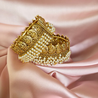 Pearl & Lakshmi Motif Gold Tone Bangle