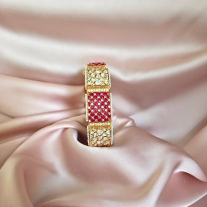 Ruby & White Polki Gold Finish Bangle