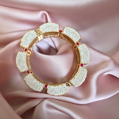Ruby & White Polki Gold Finish Bangle