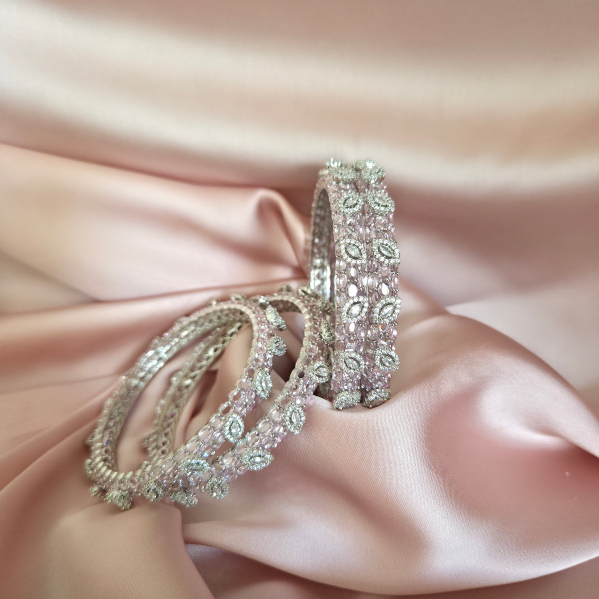 Pink Zircon Studded Bangle Set
