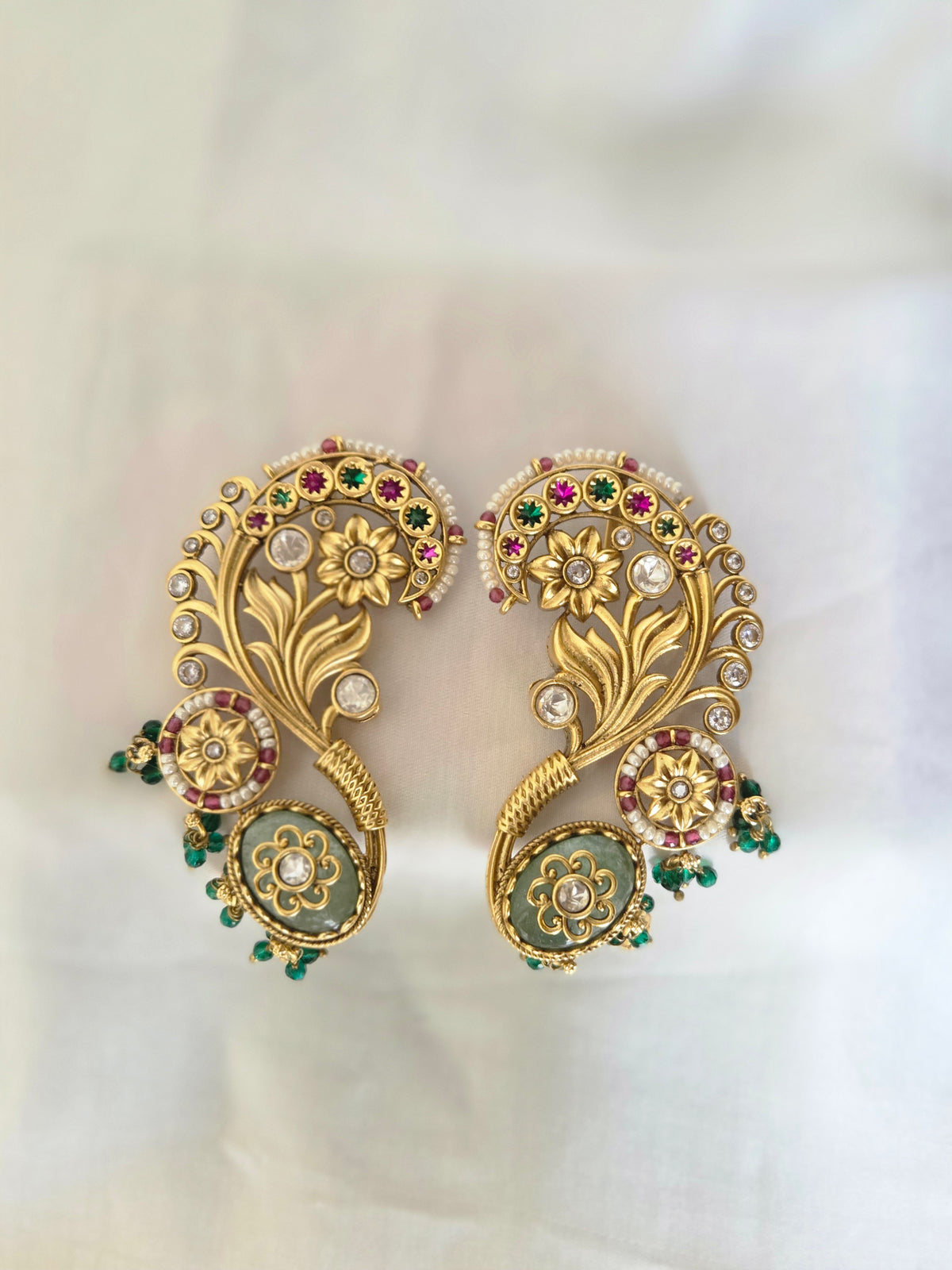 Antique Peacock Floral Kaan Vasi / Kaanphool Ear Cuffs