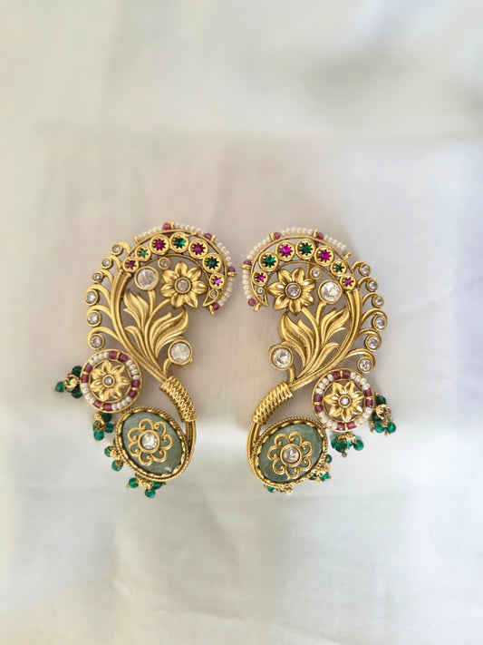 Antique Peacock Floral Kaan Vasi / Kaanphool Ear Cuffs