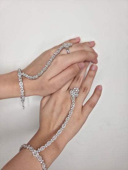 Silver American Diamond (CZ) Haathphool Set