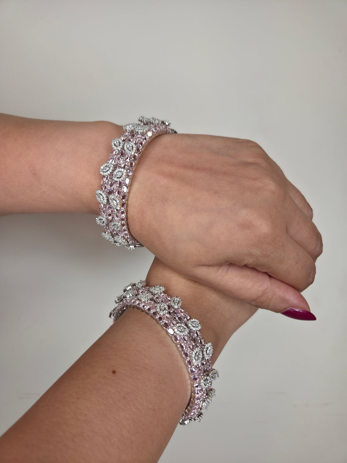 Pink Zircon Studded Bangle Set
