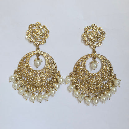 Antique Gold & Micro-Pearl Chandbali Statement Earrings