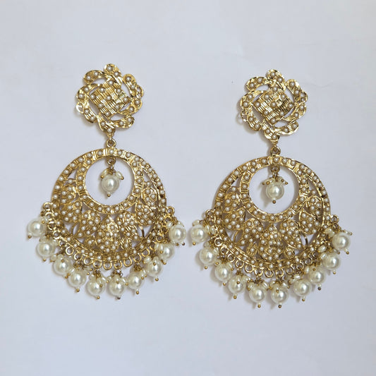 Antique Gold & Micro-Pearl Chandbali Statement Earrings