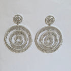 Silver-Toned American Diamond Concentric Ring Statement Earrings
