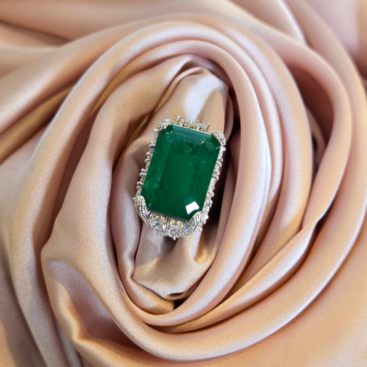 Emerald Cut Green Gemstone Statement Ring  Description: