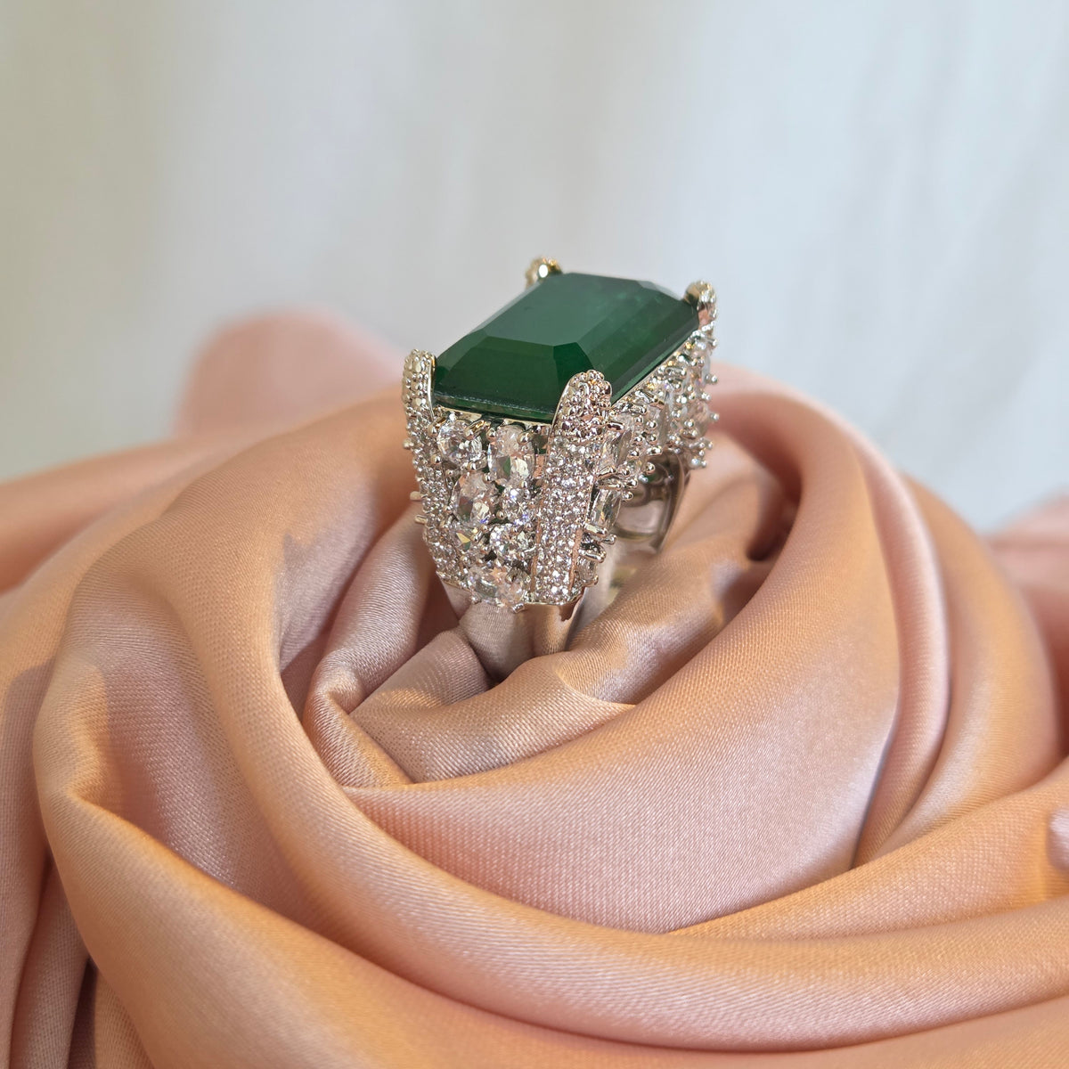 Emerald Cut Green Gemstone Statement Ring  Description: