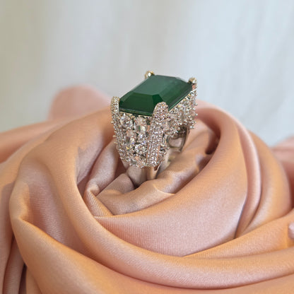 Emerald Cut Green Gemstone Statement Ring  Description: