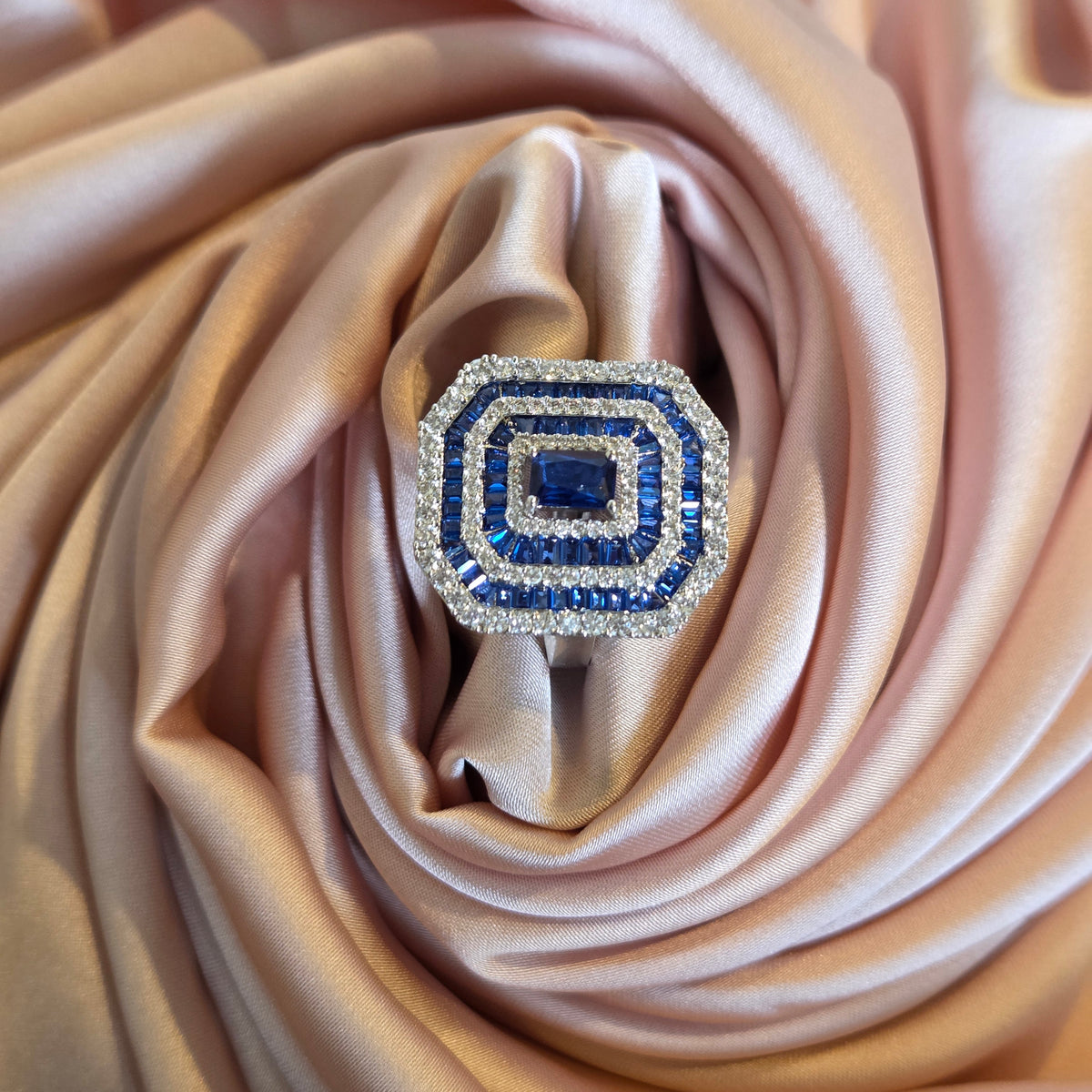 Sapphire Blue Multi-Halo Statement Ring