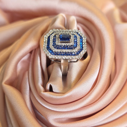 Sapphire Blue Multi-Halo Statement Ring