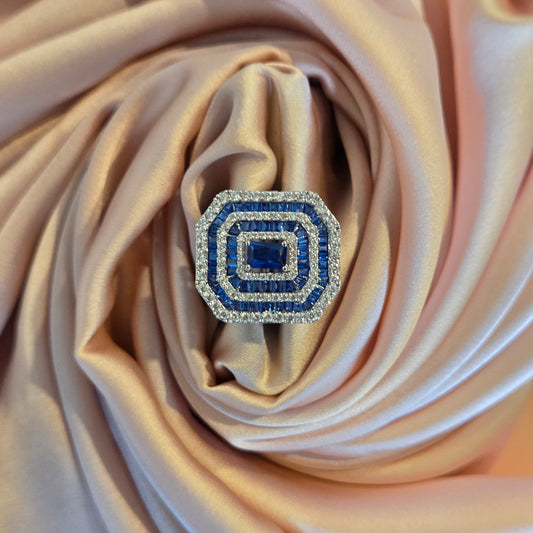 Sapphire Blue Multi-Halo Statement Ring