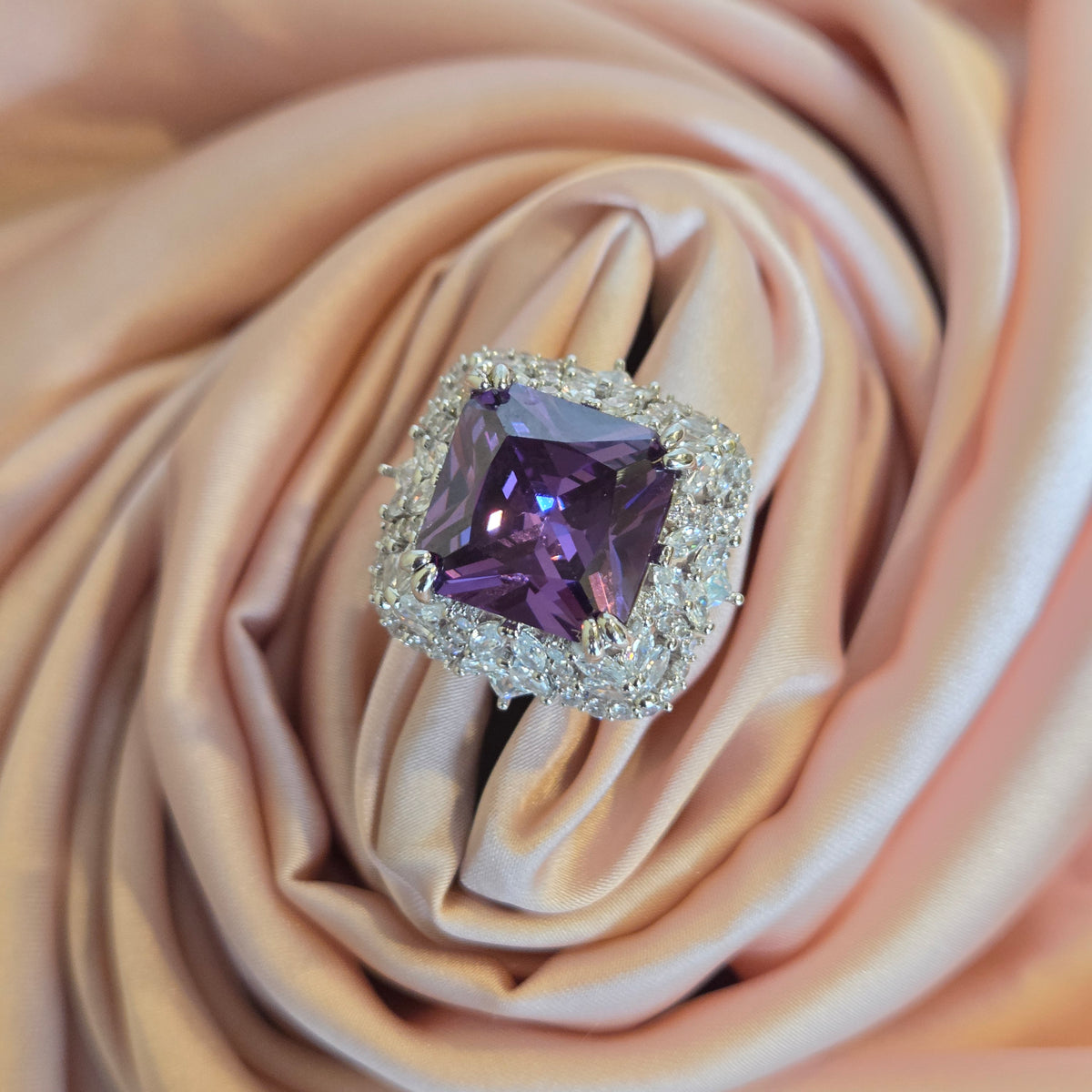 Amethyst Princess Cut Cocktail Ring