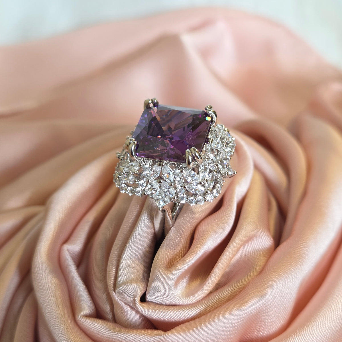 Amethyst Princess Cut Cocktail Ring