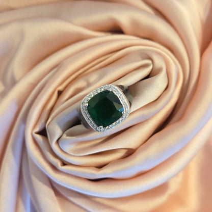 Cushion-Cut Emerald Halo Signet Ring
