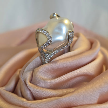 Baroque Pearl & Pavé Statement Ring