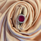 Cushion-Cut Ruby Halo Signet Ring