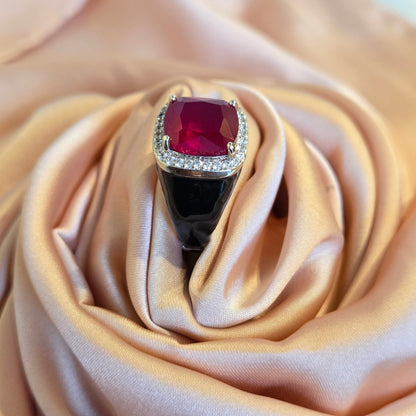 Cushion-Cut Ruby Halo Signet Ring