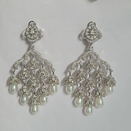 Crystal & Pearl Cascading Chandelier Earrings