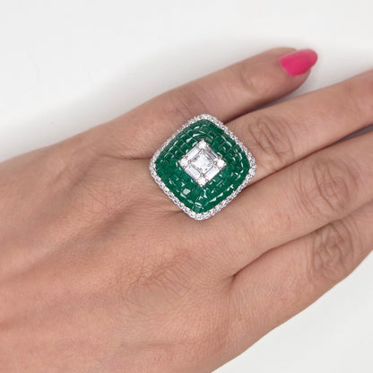 Green Mosaic Diamond-Shaped Cocktail Ring