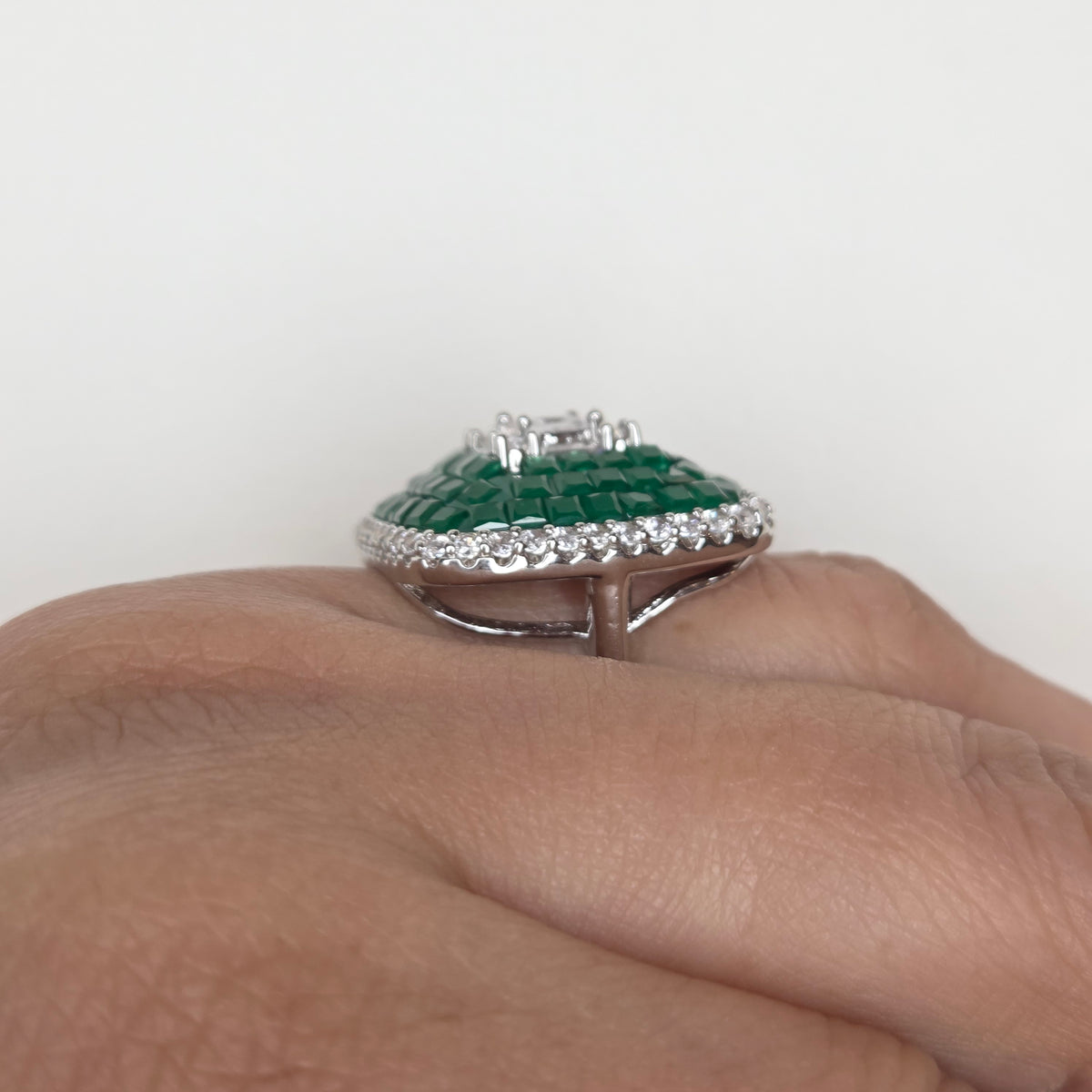 Green Mosaic Diamond-Shaped Cocktail Ring