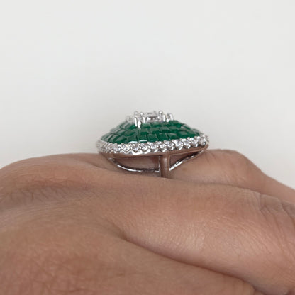Green Mosaic Diamond-Shaped Cocktail Ring