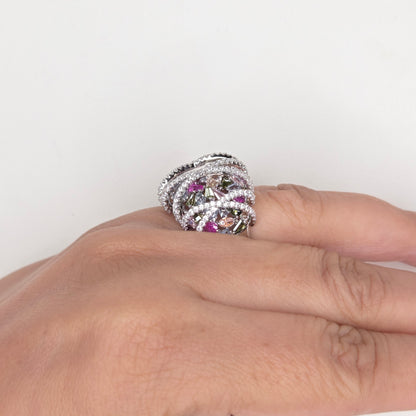 Multicolor Gemstone Criss-Cross Statement Ring