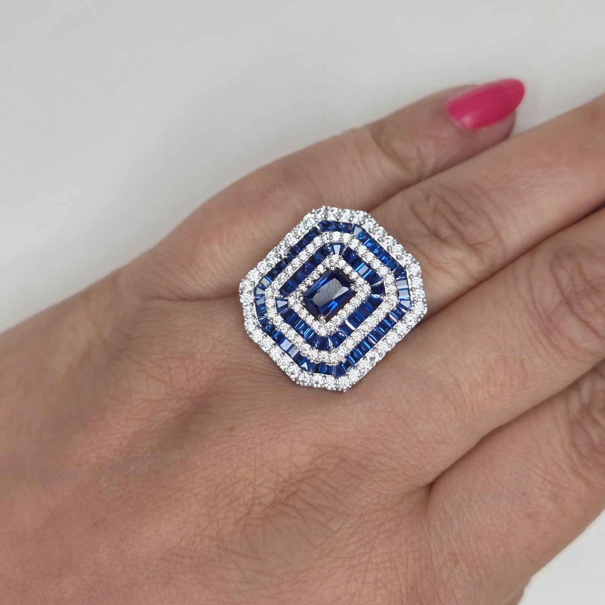 Sapphire Blue Multi-Halo Statement Ring