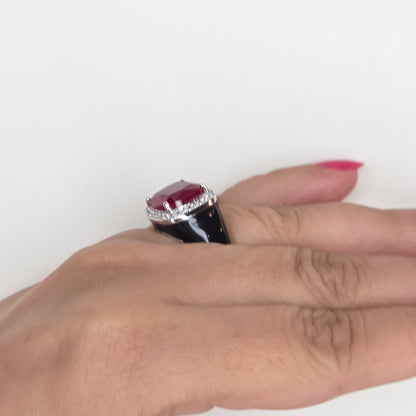 Cushion-Cut Ruby Halo Signet Ring