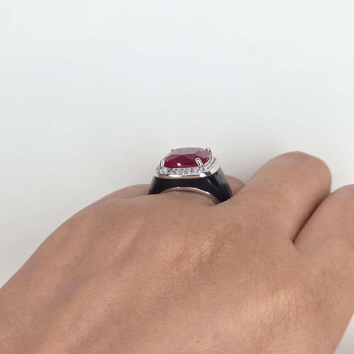 Cushion-Cut Ruby Halo Signet Ring