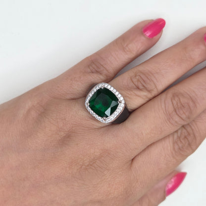 Cushion-Cut Emerald Halo Signet Ring