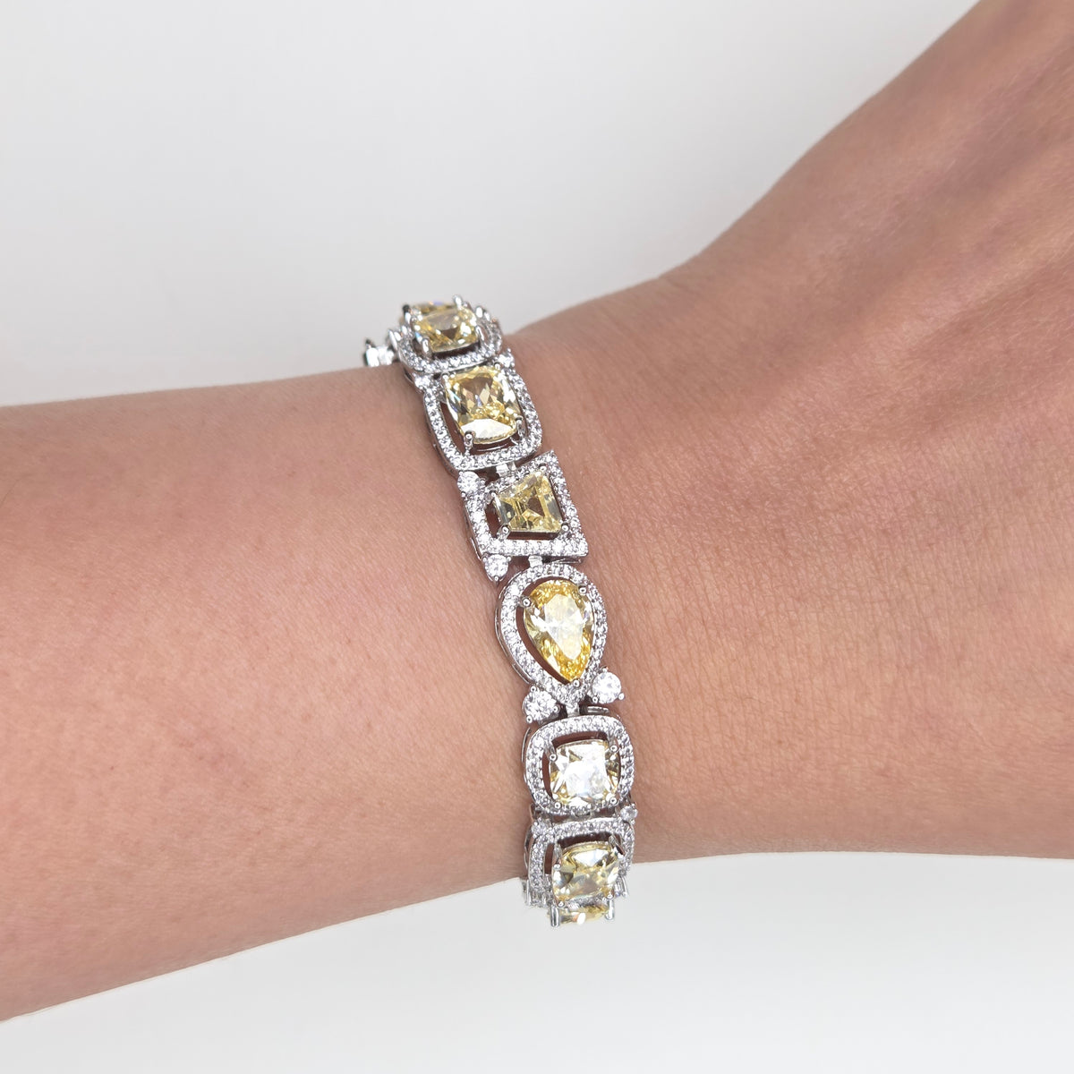 Multi-Shape Yellow Canary Crystal Halo Tennis Bracelet