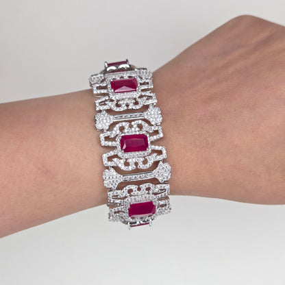 Vintage-Style Emerald-Cut Ruby Red Crystal Statement Bracelet