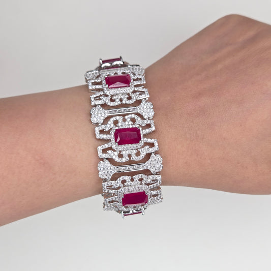 Vintage-Style Emerald-Cut Ruby Red Crystal Statement Bracelet