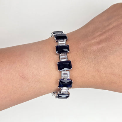 Emerald-Cut Sapphire Blue and Baguette Crystal Line Bracelet