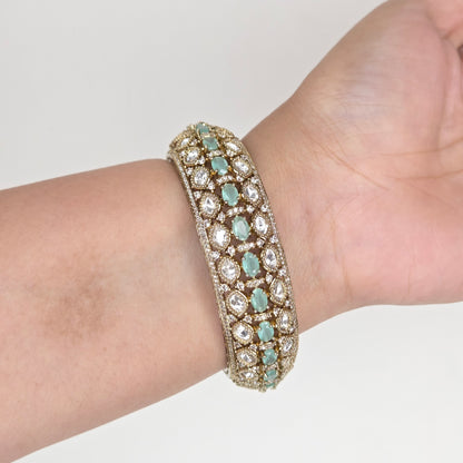 Mint Green Stone and Polki Kundan Bangle Set