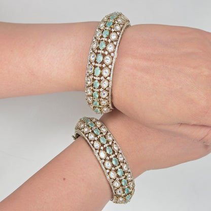 Mint Green Stone and Polki Kundan Bangle Set