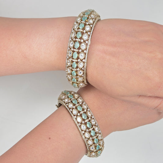 Mint Green Stone and Polki Kundan Bangle Set