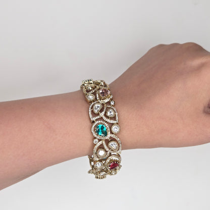 Multicolor Gemstone Kundan Leaf Bangle Set