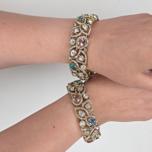 Multicolor Gemstone Kundan Leaf Bangle Set