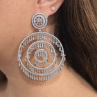 Silver-Toned American Diamond Concentric Ring Statement Earrings