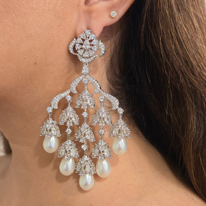 Crystal & Pearl Cascading Chandelier Earrings