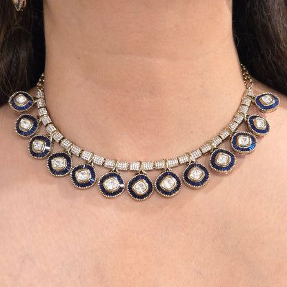 Royal Blue Enamel & Kundan Choker Necklace Set