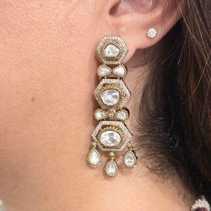 Royal Kundan/Polki Long Layered Necklace Set with Maang Tikka and Earrings