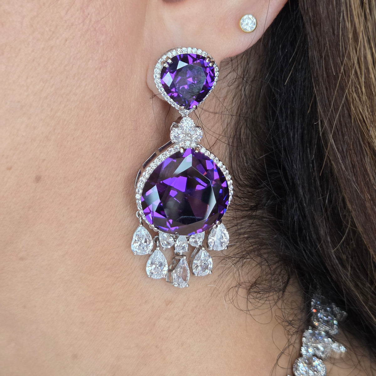 Royal Amethyst Purple & Cubic Zirconia Statement Necklace Set